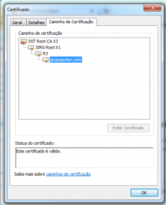 Propriedades do certificado inválido.