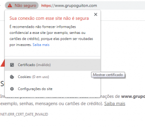 Não Seguro. Certificado inválido.